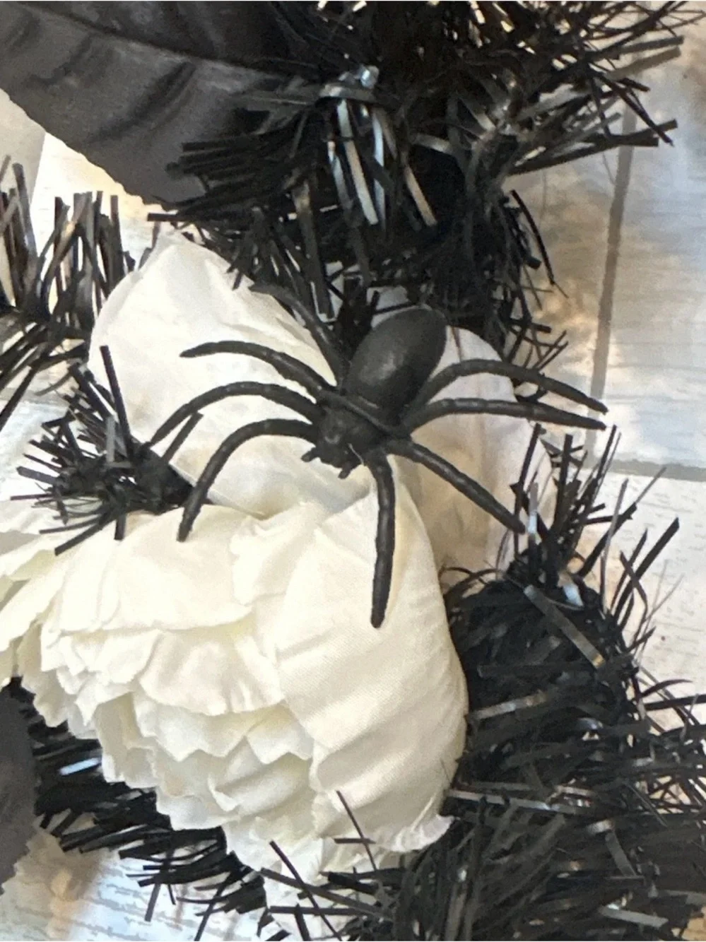 New 6 ft Ashland Artificial Halloween Black Rose White Peony Garland-Velvet Bats
